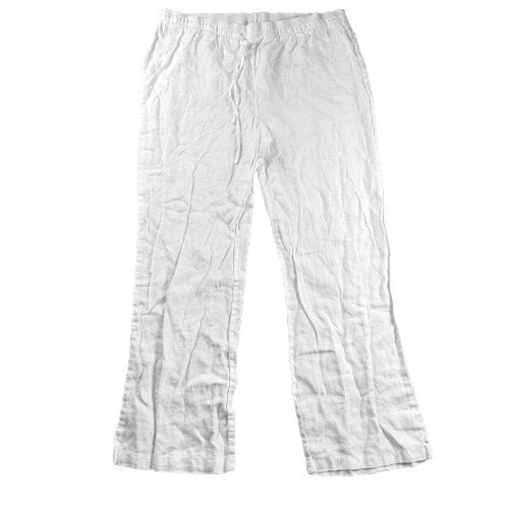 Company Ellen Tracy White 100% Linen Drawstring Pants Coastal Lagenlook Large